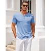 imageCOOFANDY Mens Henley Shirts Short Sleeve Casual T Shirt Plain Slim Fit Henley Stylish Summer Tee Shirts with PocketLight Blue