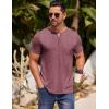 imageCOOFANDY Mens Henley Shirts Short Sleeve Casual T Shirt Plain Slim Fit Henley Stylish Summer Tee Shirts with PocketWine Red