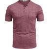 imageCOOFANDY Mens Henley Shirts Short Sleeve Casual T Shirt Plain Slim Fit Henley Stylish Summer Tee Shirts with PocketWine Red