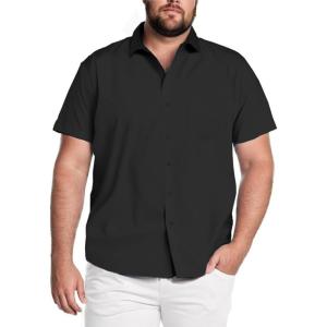 imageCOOFANDY Big ampamp Tall Dress Shirts for Men Short Sleeve Button Down Casual ShirtsBlack
