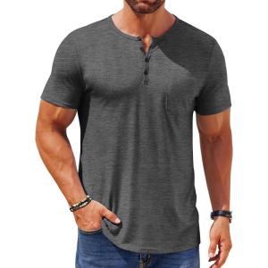 imageCOOFANDY Mens Henley Shirts Short Sleeve Casual T Shirt Plain Slim Fit Henley Stylish Summer Tee Shirts with PocketDark Grey