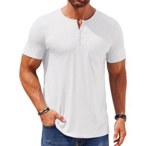imageCOOFANDY Mens Henley Shirts Short Sleeve Casual T Shirt Plain Slim Fit Henley Stylish Summer Tee Shirts with PocketWhite