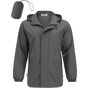 imageCOOFANDY Rain Jacket Men Waterproof Lightweight Packable Raincoat Hooded Windbreaker For Hiking Golf RunningDark Grey