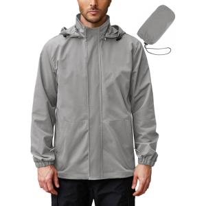 imageCOOFANDY Rain Jacket Men Waterproof Lightweight Packable Raincoat Hooded Windbreaker For Hiking Golf RunningLight Grey