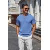 imageCOOFANDY Mens Knit Henley Shirts Short Sleeve Casual Basic Tee Summer Button Soild T ShirtsBlue