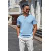 imageCOOFANDY Mens Knit Henley Shirts Short Sleeve Casual Basic Tee Summer Button Soild T ShirtsLight Blue