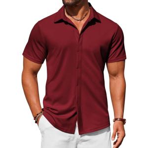 imageCOOFANDY Mens Dress Shirts Button Down Short Sleeve Shirt Summer Shirts Casual Wrinkle Free Muscle Fit ShirtsDeep Red