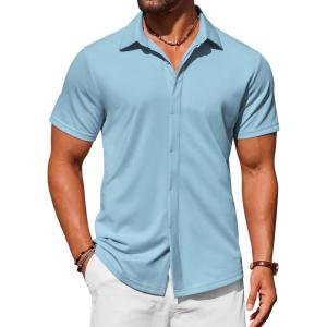 imageCOOFANDY Mens Dress Shirts Button Down Short Sleeve Shirt Summer Shirts Casual Wrinkle Free Muscle Fit ShirtsSky Blue