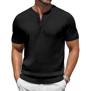 imageCOOFANDY Mens Knit Henley Shirts Short Sleeve Casual Basic Tee Summer Button Soild T Shirts01black