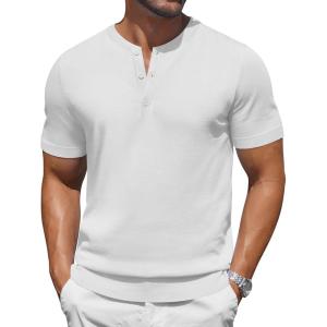 imageCOOFANDY Mens Knit Henley Shirts Short Sleeve Casual Basic Tee Summer Button Soild T ShirtsWhite