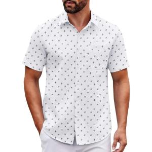 imageCOOFANDY Mens Short Sleeve Button Down Shirts Casual Dress Shirt Untucked Shirts with PocketWhite Airplane Pattern