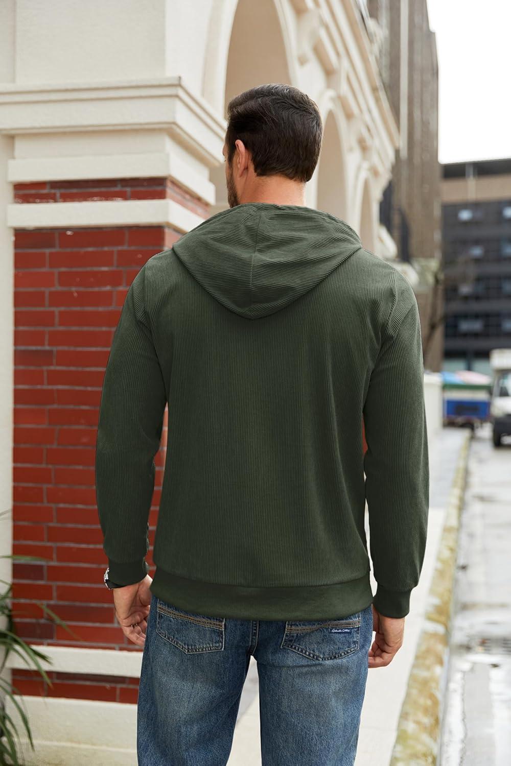 imageCOOFANDY Mens Hooded Sweatshirt Long Sleeve Casual Corduroy Drawstring Pullover Hoodies with PocketArmy Green