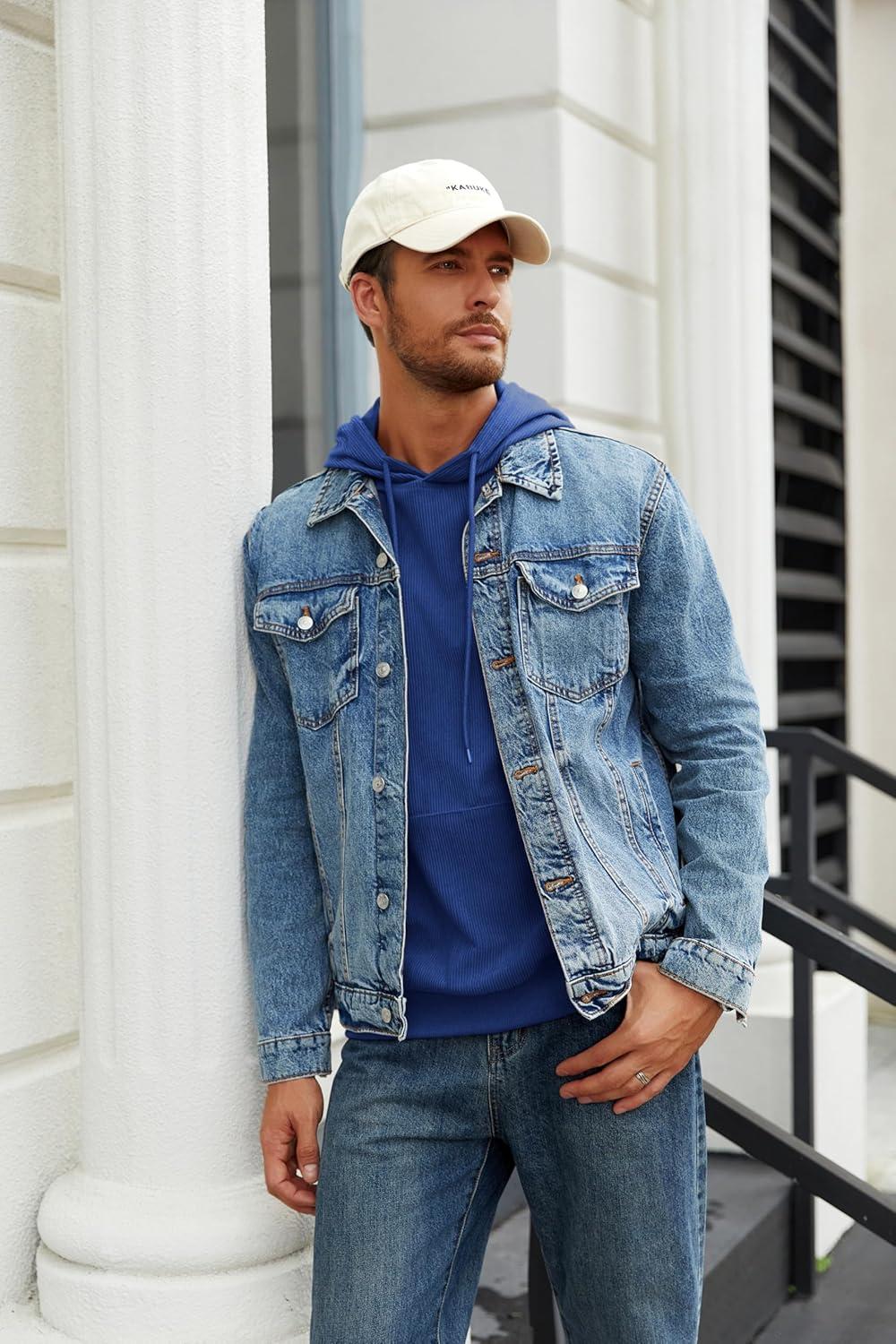 imageCOOFANDY Mens Hooded Sweatshirt Long Sleeve Casual Corduroy Drawstring Pullover Hoodies with PocketBlue