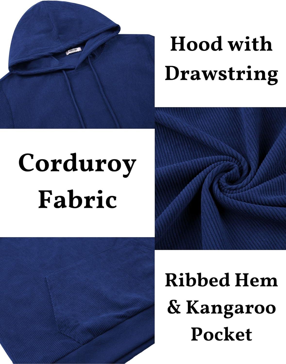imageCOOFANDY Mens Hooded Sweatshirt Long Sleeve Casual Corduroy Drawstring Pullover Hoodies with PocketBlue