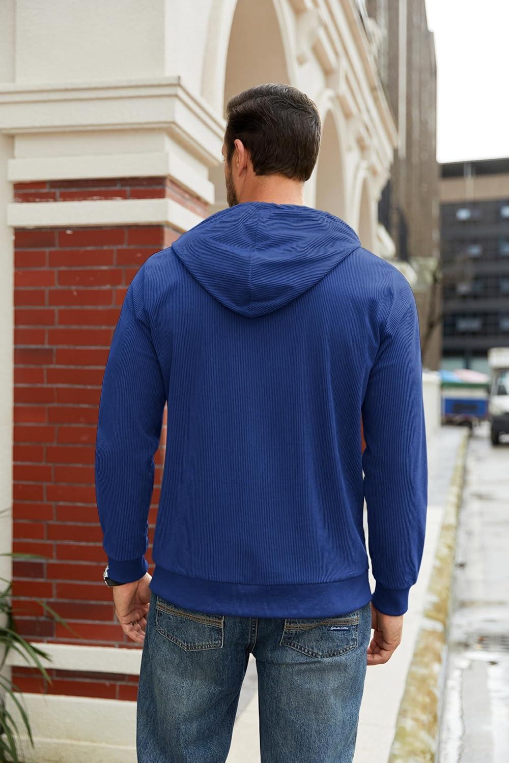 imageCOOFANDY Mens Hooded Sweatshirt Long Sleeve Casual Corduroy Drawstring Pullover Hoodies with PocketBlue