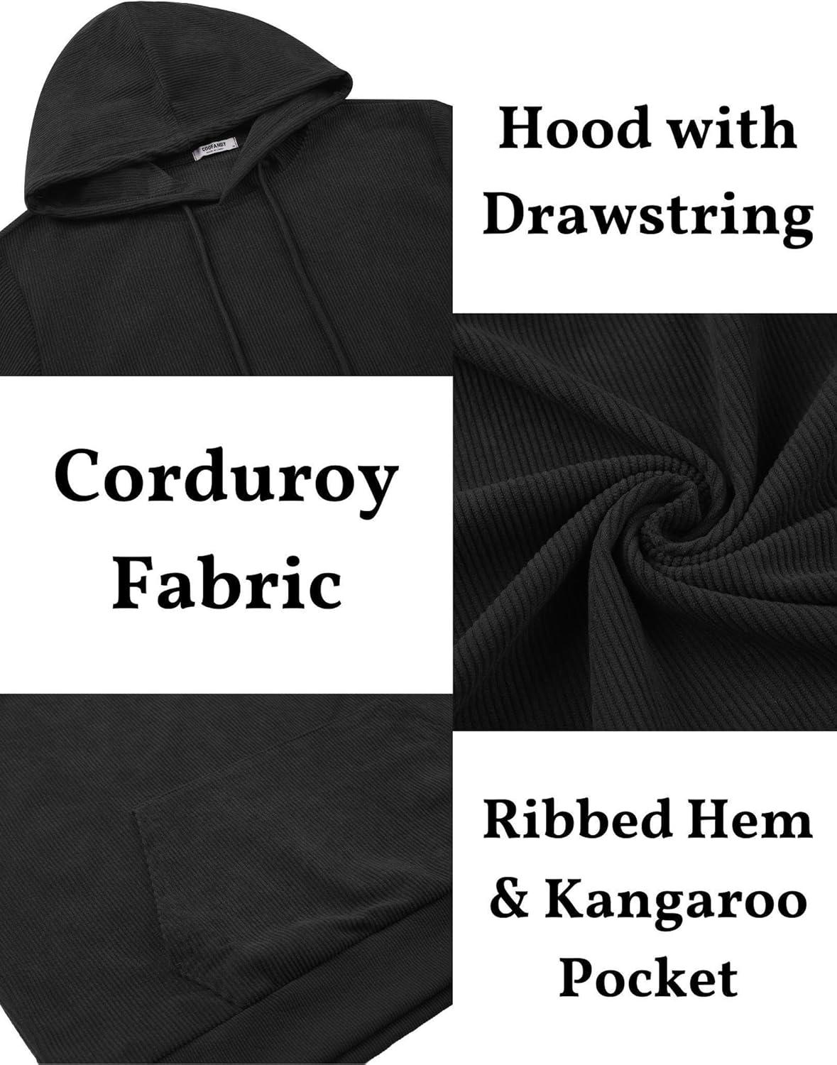 imageCOOFANDY Mens Hooded Sweatshirt Long Sleeve Casual Corduroy Drawstring Pullover Hoodies with PocketDark Grey