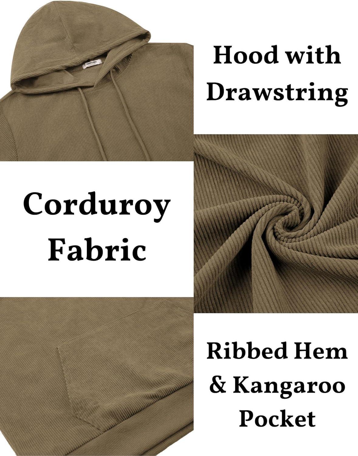 imageCOOFANDY Mens Hooded Sweatshirt Long Sleeve Casual Corduroy Drawstring Pullover Hoodies with PocketKhaki