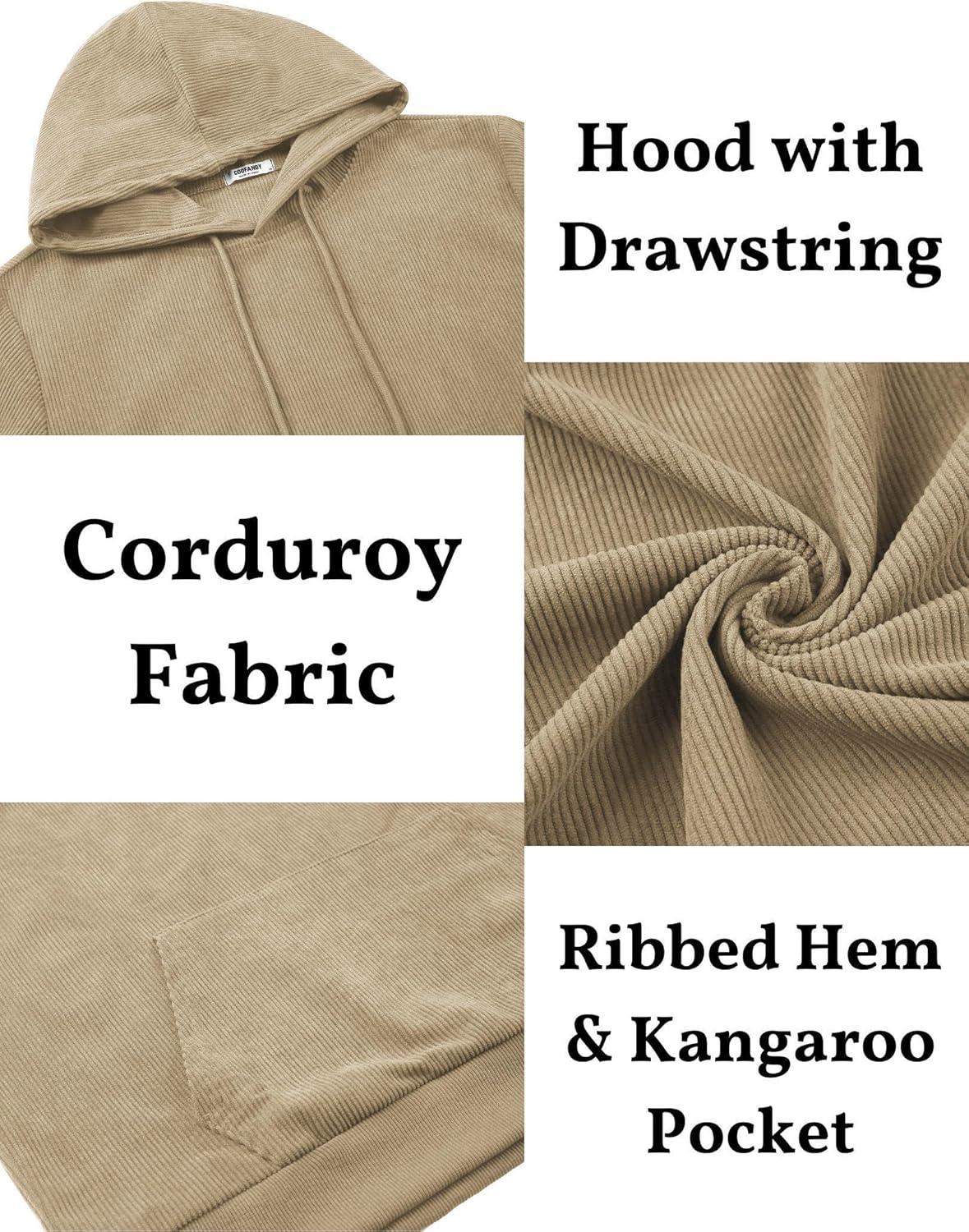 imageCOOFANDY Mens Hooded Sweatshirt Long Sleeve Casual Corduroy Drawstring Pullover Hoodies with PocketLight Coffee
