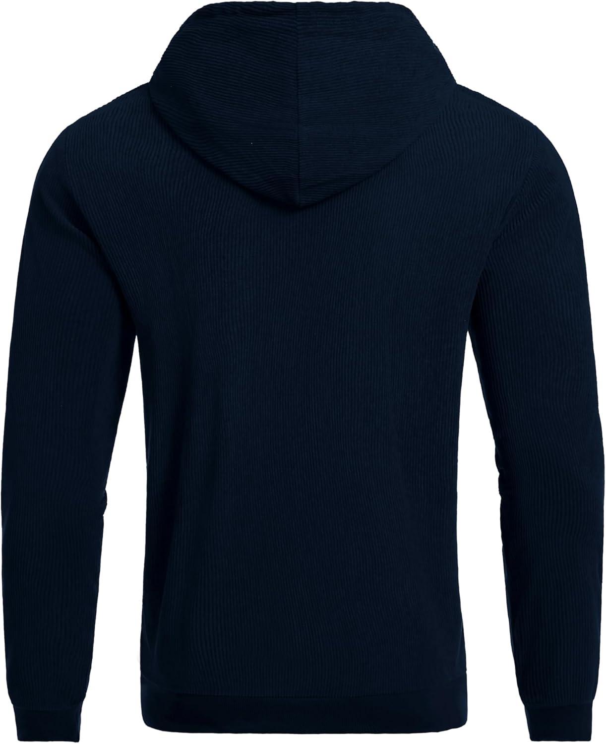 imageCOOFANDY Mens Hooded Sweatshirt Long Sleeve Casual Corduroy Drawstring Pullover Hoodies with PocketNavy Blue
