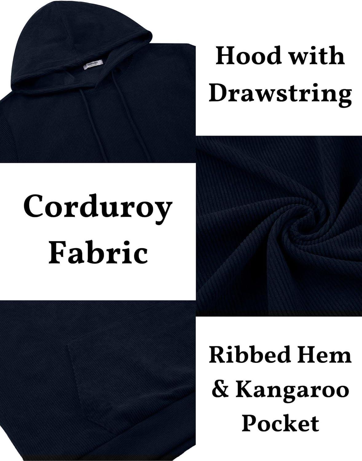 imageCOOFANDY Mens Hooded Sweatshirt Long Sleeve Casual Corduroy Drawstring Pullover Hoodies with PocketNavy Blue