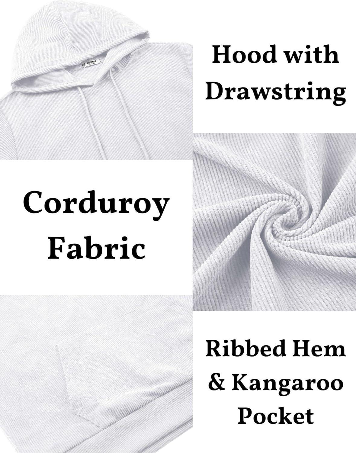 imageCOOFANDY Mens Hooded Sweatshirt Long Sleeve Casual Corduroy Drawstring Pullover Hoodies with PocketWhite