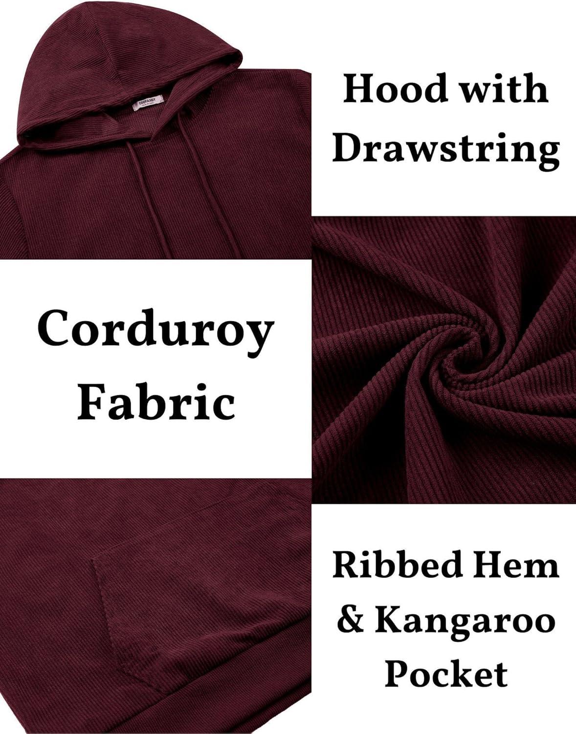imageCOOFANDY Mens Hooded Sweatshirt Long Sleeve Casual Corduroy Drawstring Pullover Hoodies with PocketWine Red