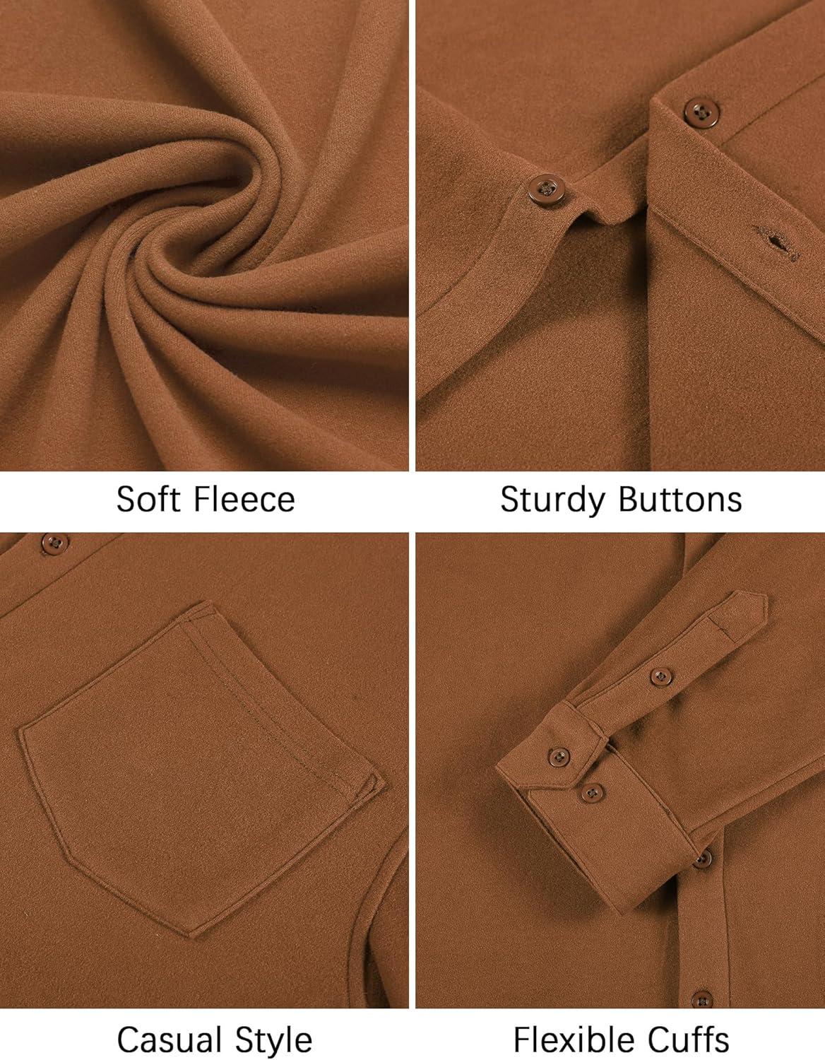 imageCOOFANDY Mens Long Sleeve Button Down Shirt Casual Lightweight Shacket Spring Fall Shirt Jacket Overshirt with PocketsLight Brown