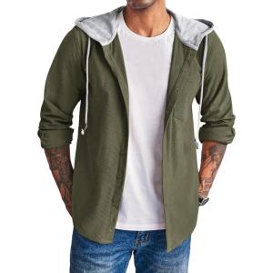 imageCOOFANDY Mens Corduroy Shirt Jackets Long Sleeve Button Down Casual Stylish Hooded Shacket Jacket with PocketArmy Green