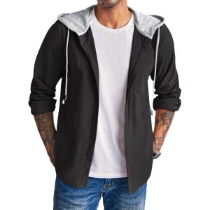 imageCOOFANDY Mens Corduroy Shirt Jackets Long Sleeve Button Down Casual Stylish Hooded Shacket Jacket with PocketBlack