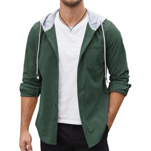 imageCOOFANDY Mens Corduroy Shirt Jackets Long Sleeve Button Down Casual Stylish Hooded Shacket Jacket with PocketGreen