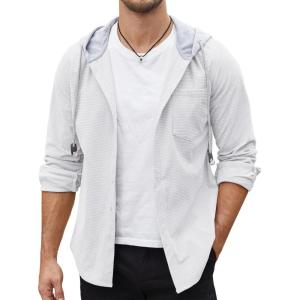 imageCOOFANDY Mens Corduroy Shirt Jackets Long Sleeve Button Down Casual Stylish Hooded Shacket Jacket with PocketPure White