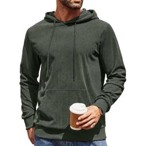 imageCOOFANDY Mens Hooded Sweatshirt Long Sleeve Casual Corduroy Drawstring Pullover Hoodies with PocketArmy Green