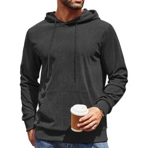 imageCOOFANDY Mens Hooded Sweatshirt Long Sleeve Casual Corduroy Drawstring Pullover Hoodies with PocketDark Grey