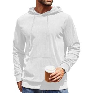 imageCOOFANDY Mens Hooded Sweatshirt Long Sleeve Casual Corduroy Drawstring Pullover Hoodies with PocketWhite