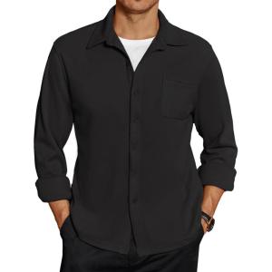imageCOOFANDY Mens Long Sleeve Button Down Shirt Casual Lightweight Shacket Spring Fall Shirt Jacket Overshirt with PocketsBlack