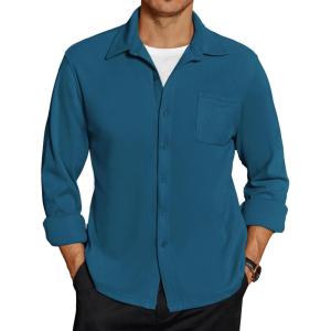 imageCOOFANDY Mens Long Sleeve Button Down Shirt Casual Lightweight Shacket Spring Fall Shirt Jacket Overshirt with PocketsDark Blue