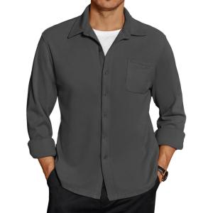 imageCOOFANDY Mens Long Sleeve Button Down Shirt Casual Lightweight Shacket Spring Fall Shirt Jacket Overshirt with PocketsDark Grey