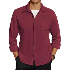 imageCOOFANDY Mens Long Sleeve Button Down Shirt Casual Lightweight Shacket Spring Fall Shirt Jacket Overshirt with PocketsDark Red