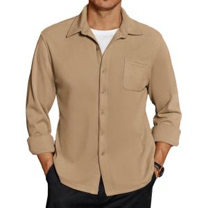 imageCOOFANDY Mens Long Sleeve Button Down Shirt Casual Lightweight Shacket Spring Fall Shirt Jacket Overshirt with PocketsKhaki
