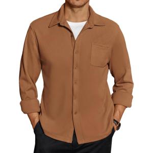 imageCOOFANDY Mens Long Sleeve Button Down Shirt Casual Lightweight Shacket Spring Fall Shirt Jacket Overshirt with PocketsLight Brown