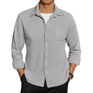 imageCOOFANDY Mens Long Sleeve Button Down Shirt Casual Lightweight Shacket Spring Fall Shirt Jacket Overshirt with PocketsLight Grey