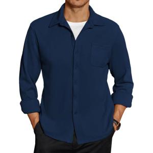 imageCOOFANDY Mens Long Sleeve Button Down Shirt Casual Lightweight Shacket Spring Fall Shirt Jacket Overshirt with PocketsNavy Blue