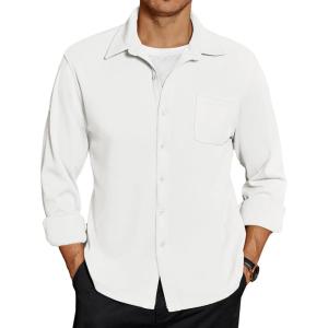 imageCOOFANDY Mens Long Sleeve Button Down Shirt Casual Lightweight Shacket Spring Fall Shirt Jacket Overshirt with PocketsWhite