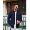imageCOOFANDY Mens Casual Shirt Jacket Linen Button Down Shirt Long Sleeve Lightweight Shacket with PocketsNave Blue