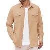 imageCOOFANDY Mens Casual Shirt Jacket Linen Button Down Shirt Long Sleeve Lightweight Shacket with PocketsKhaki