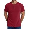imageCOOFANDY Mens Henley Shirts Cotton Short Sleeve Casual TShirt Button Henley Basic TeeWine Red