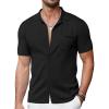 imageCOOFANDY Mens Short Sleeve Knit Shirts Button Down Vintage Polo Casual Beach ShirtsBlack