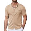 imageCOOFANDY Mens Short Sleeve Knit Shirts Button Down Vintage Polo Casual Beach ShirtsDark Khaki