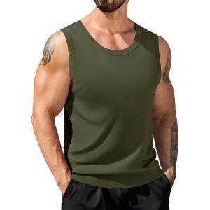 imageCOOFANDY Mens Casual Tank Tops Knit Crew Neck Sleeveless Shirts Summer Beach Tank Top Muscle Tee ShirtsArmy Green