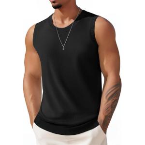 imageCOOFANDY Mens Casual Tank Tops Knit Crew Neck Sleeveless Shirts Summer Beach Tank Top Muscle Tee ShirtsBlack